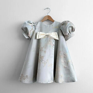 NWT Pretty Girls Fine Jacquard Celebration Dress Elegant Floral Grey & Gold 2T